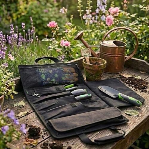 OGRE Roll-Up Garden Tool Bag Only, Heavy-Duty Organizer with 6 Pockets - color: Black