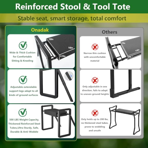 Garden Kneeler and Seat Foldable Gardening Stool with Extendable Legs - color: Metallic Green