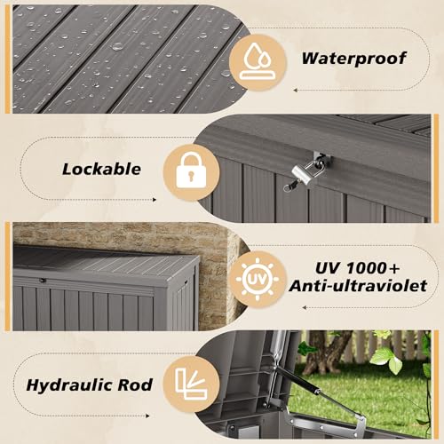 Fancyango 150 Gallon Outdoor Storage Deck Box, Dark Grey