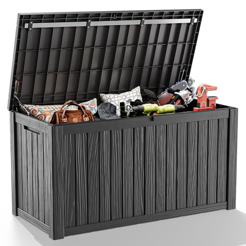 DRATO 180 Gallon Outdoor Storage Box Waterproof, Resin Large Deck Box for Patio Furniture Bench, Pool Garden Tools, Weatherproof Outside Storage Bin for Backyard Porch (Black, 180 Gallon) - color: Black, size: 180 Gallon