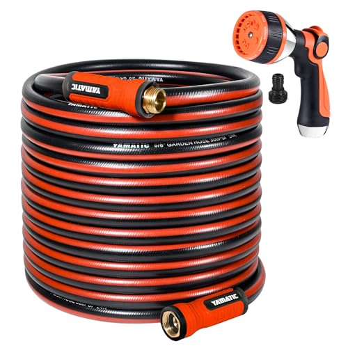 YAMATIC 100FT Garden Hose 5/8in I.D. with 10 Function Water Hose Nozzle - color: Black and Red, size: 100' feet