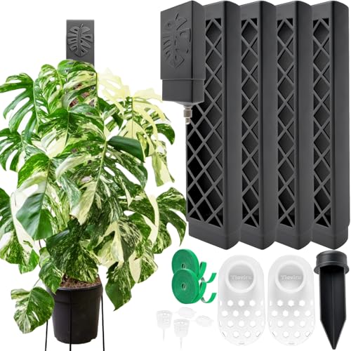 4 Pcs 9 Inch D Shaped Moss Pole with Watering Dripper, Plastic Moss Poles for Climbing Plants, Sturdy Monstera Plant Support, Self Watering Moss Pole Kit for Plants Indoor (1Pack 4Pcs-Black) - size: 1Pack 4Pcs-Black