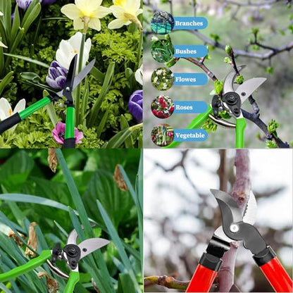 iMeshbean 3 Pieces Garden Tools Set Lopper & Pruning Shear & Tree Trimmer Pruner Ideal for Indoor & Outdoor Gardening, Branch Cutting & Plant Trimming - color: Green