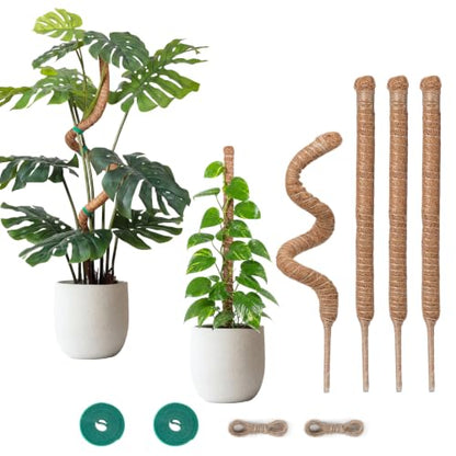 4 Pack 28'' Moss Pole Monstera Plant Support, Bendable Plant Stakes Made of Real Coco Coir Support for Climbing Indoor Plants, Tall Moss Stick Trellis for Potted Climbers - size: 4 Pack (28in)