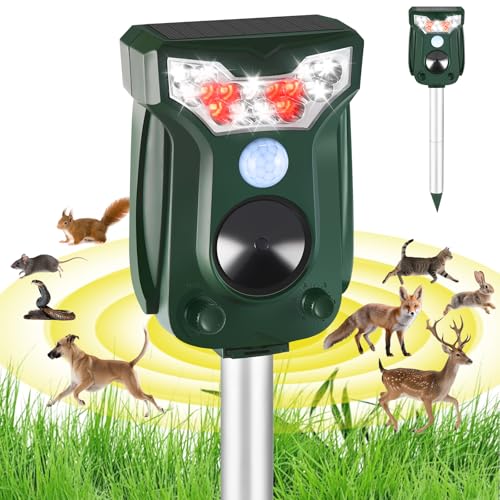 2 Pack Cat Repellent Outdoor Solar Ultrasonic Animal Repeller- Motion Activated Pest Deterrent Device for Cats, Dogs, Raccoons, Deer, Skunks,Rodents, Waterproof Scare Away Raccoon Deterrent Stakes