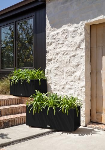 Veradek Block Series Long Box Planter - Rectangular Outdoor Planter - color: Black, size: Large - 2 Pack