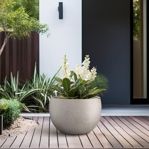 Kante Small Round Bowl Weathered Concrete Planter 11.8" Dia, Outdoor - color: Weathered Concrete, size: 11.8" d