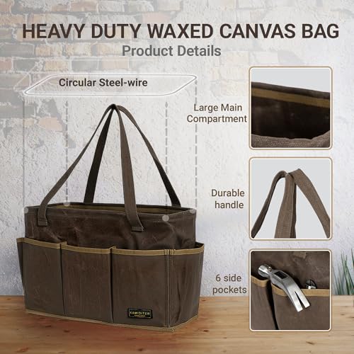 15.5-Inch Foldable Open Top Waxed Canvas Tool Bag, Multi-Purpose Wrench Tool Pouch with Handle, Durable and Water Resistant(Grey) - color: Grey, size: 15.5 Inch