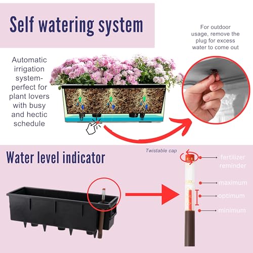 LaLaGreen Outdoor Wall Planters (20in, 4 Pack) Black Window Flower Boxes - color: Black X 4