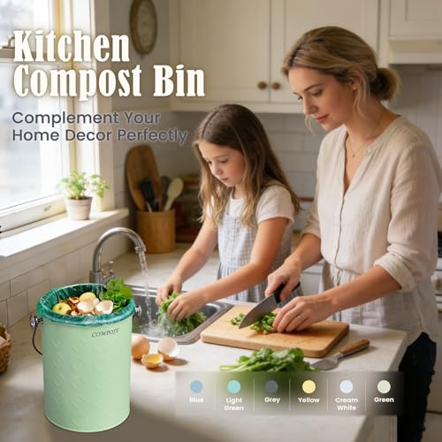 AOSION Countertop Compost Bin Kitchen,Odorless Indoor Compost Bin with Lid - color: Green