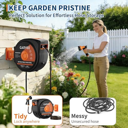 Retractable Garden Hose Reel, 130ft Slow Rewind Wall Mount - size: 130FT