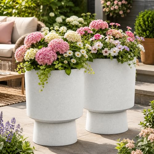 Autodaya 16.75" Urn-Style Planters Set of 2, White Terrazzo Pedestal - color: 16.8"h-white Terrazzo