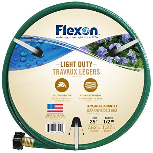 Flexon 1/2" x 25ft Light Duty Garden Hose – Lightweight, Flexible, Kink-Resistant, Durable Vinyl, Leak-Proof Couplings, Weather-Resistant Water Hose for Lawn, Garden, and Outdoor Use - size: 25ft, style: 1/2