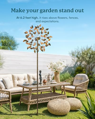 Yard Garden Wind Spinners - Large Wind Spinners Outdoor Metal, Kinetic Lawn Patio Wind Sculptures Windmill Decor (Copper Leaves, 23" W x 84" H) - size: 84"H x 23"W-fall leaves