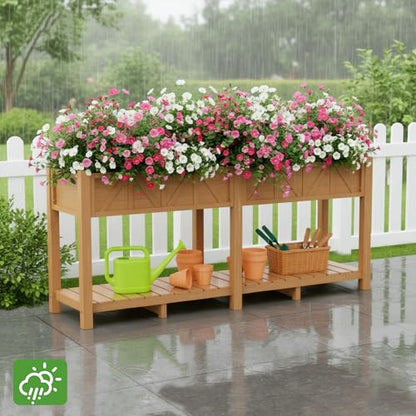 HIPS All-Weather Elevated Raised Garden Bed with Legs,72"L x 17"W x 28.7"H - color: Teak, size: 72"L-Without Wheels