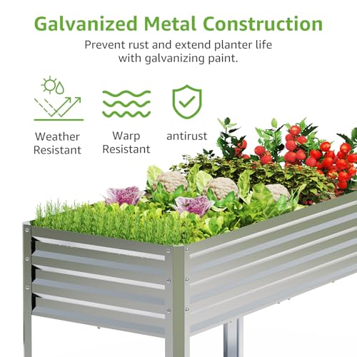 72x24x32in Galvanized Raised Garden Bed Planter with Legs