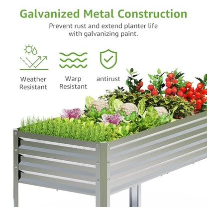 72x24x32in Galvanized Raised Garden Bed Planter with Legs
