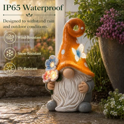 Solar Garden Gnome Statue: Outdoor Figurine with Flower Light - color: Flower Gnome