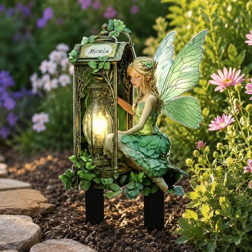 Outdoor Garden Stakes - 2D Lawn Ornaments for Outdoor Yard, Pathway & Landscape Patio, Gift for Gardening Lovers (Lamp Fairy) - color: Lamp Fairy