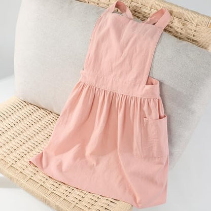 Kids Pinafore Apron, Cross Back Apron, Japanese Style Bib Aprons Home Clothes - color: Pink, size: 76 x 130 cm