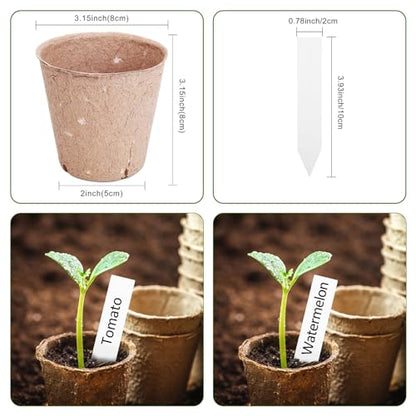 Peat Pots, 60 Pack Plant Starter Round Nursery Pot with Drainage Holes, Garden Germination Seedling Pots with 30 Plant Labels (3.15 Inch) - size: 3.15 Inch