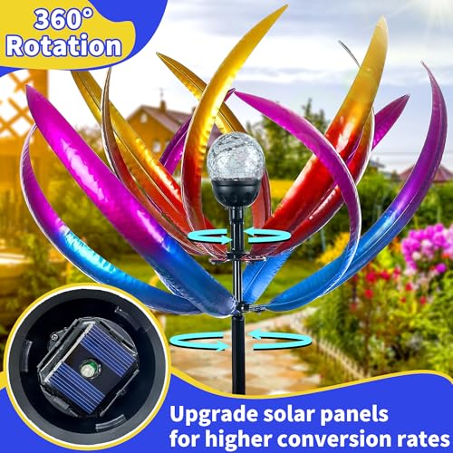 70 in Large Wind Spinners Outdoor, Solar Wind Sculpture, Purple - color: Purple and Blue