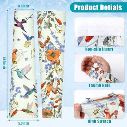 Gardening Sleeves for Women UV Sun Protection with Thumb Hole Anti-Scratch - color: Light Green Bird