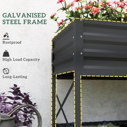 Outsunny Raised Garden Bed with Galvanized Steel Frame, Dark Gray - color: Dark Gray