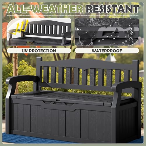 Homall 75 Gallon Outdoor Storage Benches Lockable Deck Box Waterproof - color: Black