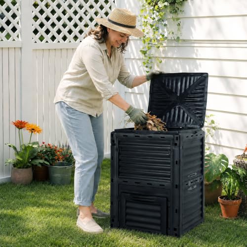 Compost Bin Outdoor, 80 Gallon Large Garden Composter, Black - color: 80 Gallon