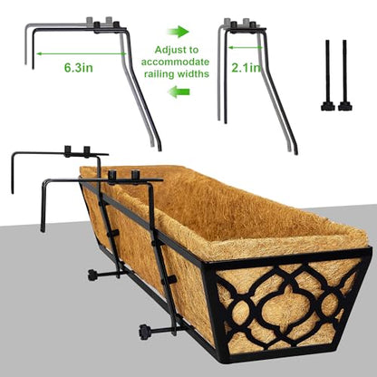 Y&M Deck Railing Planter Boxes, Adjustable Balcony Planter for Outdoor Plants, Metal Railing Planter Box for Deck, Fence and Porch, Window Boxes Outdoor, Sturdy Hanging Planter-24inch 2pcs - size: 2packs 24in-Flower