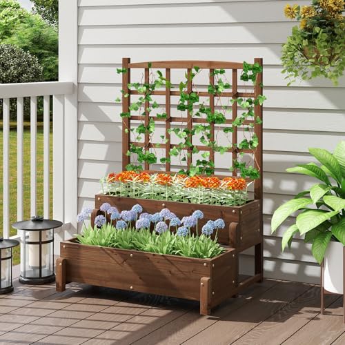 HAPPYGRILL Raised Garden Bed with Trellis & Legs