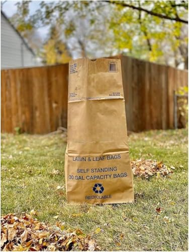 30 Gallon Lawn & Leaf 2-Ply Heavy-Duty Yard Waste Compost Refuse Paper Bags, Eco-Friendly, Tear Resistant, Self Standing, Biodegredable, Made in USA, 15 Count