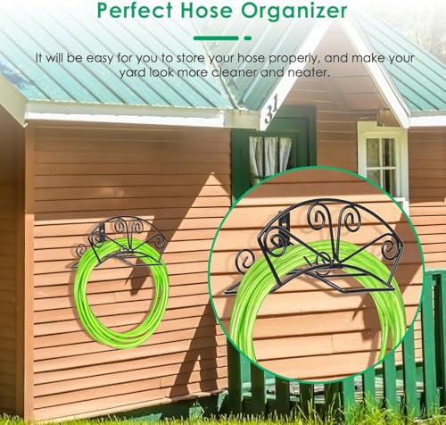TomCare Garden Hose Holder, Heavy Duty 160FT Large Capacity Hose Hanger - color: Black, size: L （14.9“ x 6” x 8"）