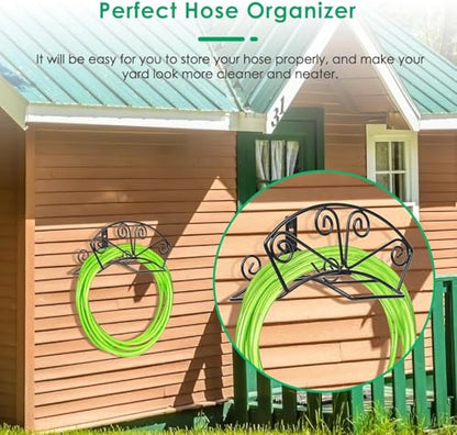 TomCare Garden Hose Holder, Heavy Duty 160FT Large Capacity Hose Hanger - color: Black, size: L （14.9“ x 6” x 8"）