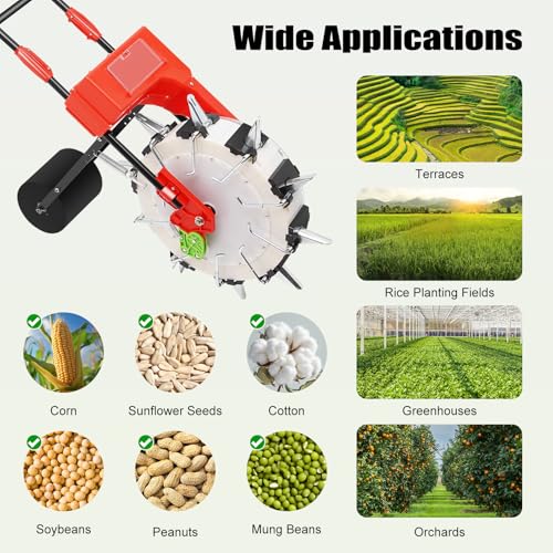 Garden Seeder, Hand-Push Metal Precision Lawn & Garden Spreaders Row Planter Corn Planter Seeder for Soy Peanut Corn Cotton 10 Nozzles, Planting Depth 2.6-3.5in