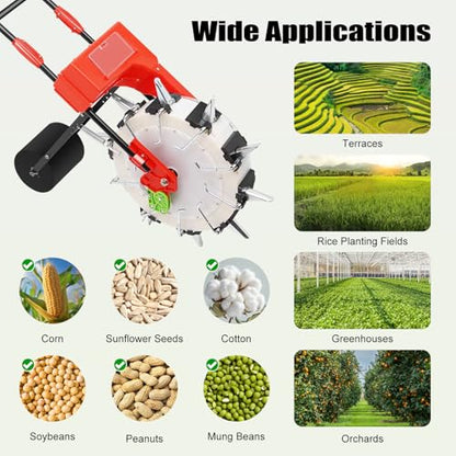 Garden Seeder, Hand-Push Metal Precision Lawn & Garden Spreaders Row Planter Corn Planter Seeder for Soy Peanut Corn Cotton 10 Nozzles, Planting Depth 2.6-3.5in