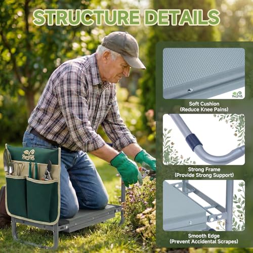 2-in-1 Heavy Duty Foldable Garden Kneeler And Stool With EVA Pad, Green