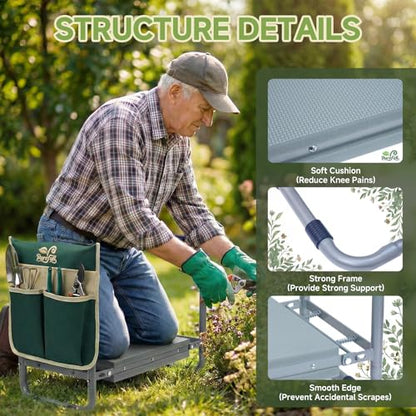 2-in-1 Heavy Duty Foldable Garden Kneeler And Stool With EVA Pad, Green