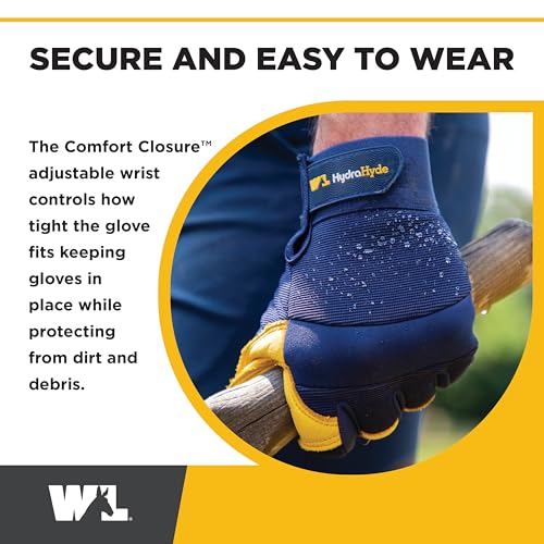 Wells Lamont Men's Leather Palm Work Gloves – HydraHyde Water-Resistant Leather, Flexible Spandex Back, Adjustable Closure - color: Blue, size: Large