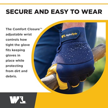 Wells Lamont Men's Leather Palm Work Gloves – HydraHyde Water-Resistant Leather, Flexible Spandex Back, Adjustable Closure - color: Blue, size: Large
