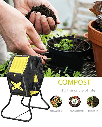 18.5 Gal Tumbling Compost Bin from BPA Free Material - Outdoor Single Rotating Chamber Composters，with Easy-Turn, Fast-Working System for Garden/Patio - size: 18.5 Gal