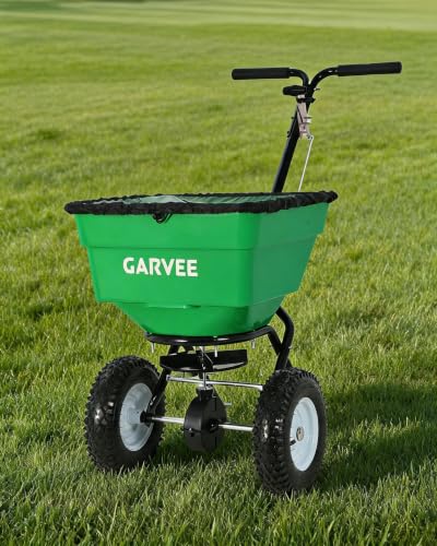 Heavy Duty 100L Push Broadcast Spreader – 12FT Spreading Width, 13" All-Terrain Wheels, Adjustable Current, Walk-Behind Lawn & Garden Seeder for Fertilizer, Grass Seed, Salt, Ice Melt – Green
