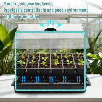 10-Pack Seed Starting Trays with Humidity Dome & Large 24-Cell 2" Plug Tray - color: Black, size: 10 Sets