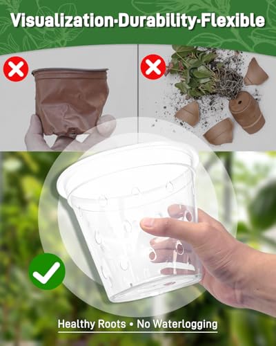 10 Pack 7 Inch Orchid Pot , Deeper&Thicker Plastic Orchid Pots with Holes - size: 10 Pack - 7 Inch