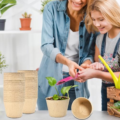 120 Pack 4 inch Peat Pots for Seeding with 120Pcs Plant Labels, Biodegradable Seed Starter Pots with Drainage Holes, Garden Germination Nursery Pots