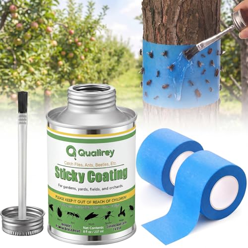 Qualirey 8 oz Insect Trapping Sticky Coating with Brush and 2 Pcs Tapes, Outdoor DIY Sticky Trapping Coating Tape for Common Pest Garden Greenhouse Orchard Tree Plant(Deer Fly Trap) - color: Deer Fly Trap