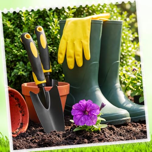 Yaocom 12 Pcs Garden Shovel Aluminum Alloy Heavy Duty Trowel Small Digging Shovels Metal Hand Trowel Spade with Soft Handle for Garden Lawn Yard Planting Tool (Large Shovel,Yellow) - color: Yellow, size: Large Shovel