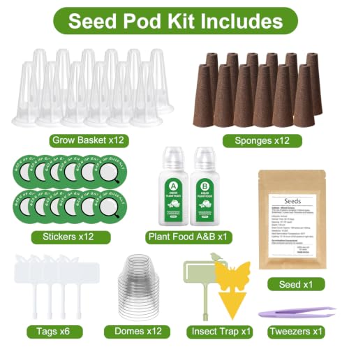 Hydroponic Seed Pod Kit, 12-Pod Indoor Garden Refill Set with Seeds