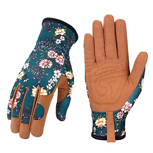 Bamllum Gardening Gloves for Women, Leather Garden Gloves - color: Brown+green